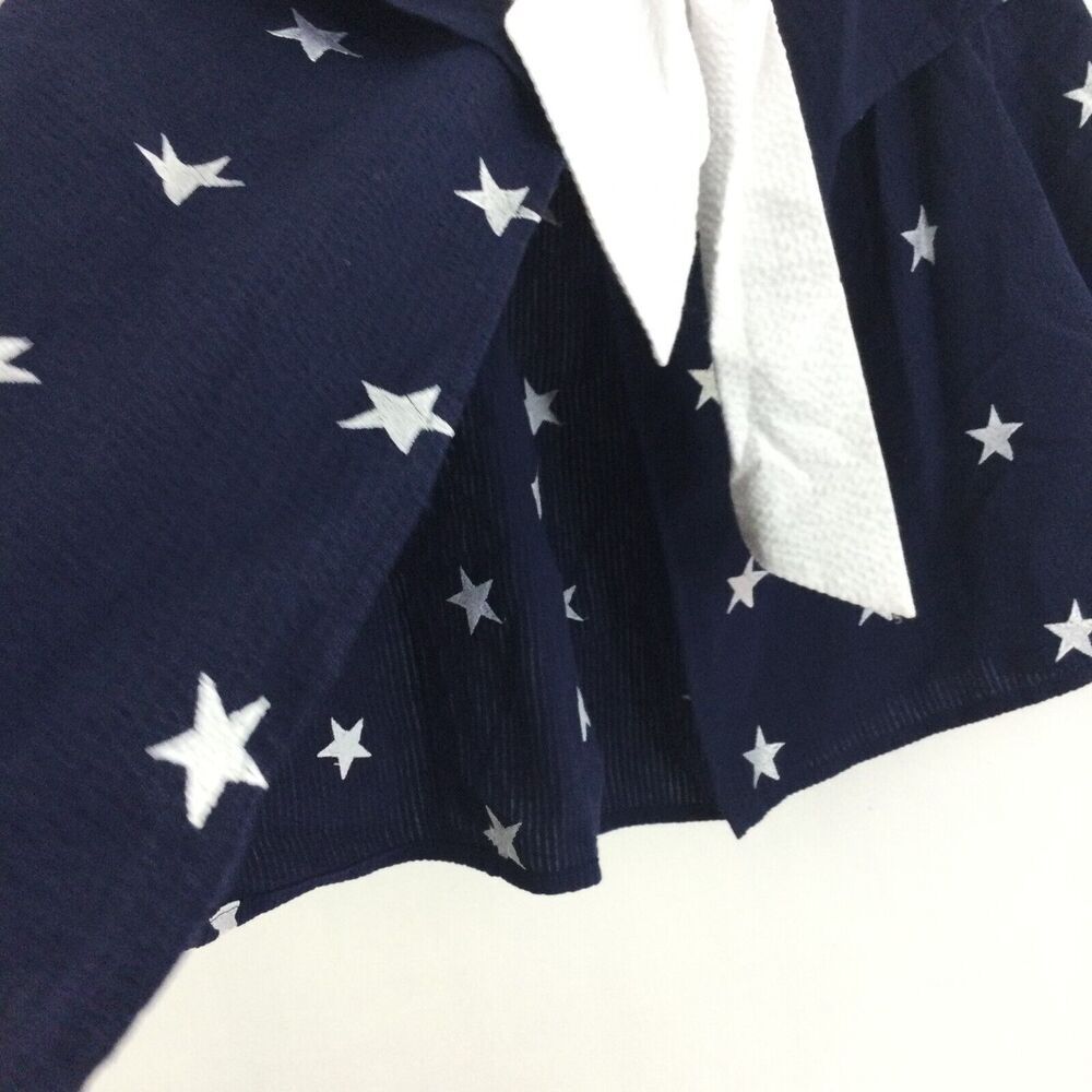 Lauren James Womens Stars Print Off the Shoulder Seersucker Bow Top Navy White L - Picture 9 of 11